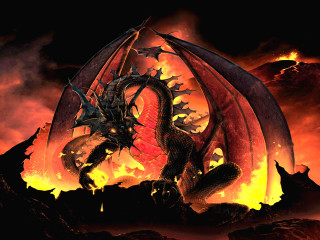 Dragon huge head wings fire - lava free wallpaper