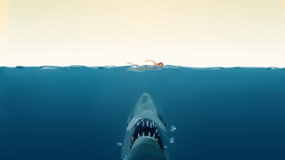 Shark boat swimmer beach gradient - atey ghailan free wallpaper