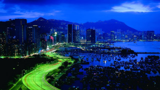 City skyline river night green 2 - cui bai free wallpaper