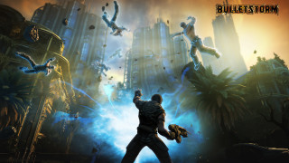 Futuristic city man gun birds - a futuristic city free wallpaper