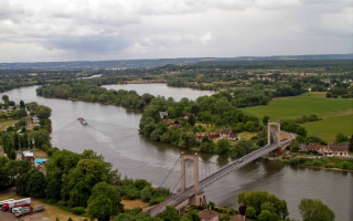 Bridge truck river tiltshift aerial - aerial view free wallpaper for desktop