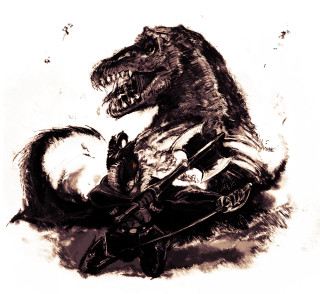 Dinosaur attacking man horse sword - a horse free wallpaper for tablet