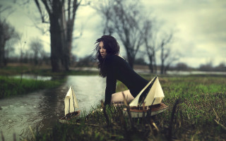 Woman boat field trees surreal - brooke shaden free wallpaper for desktop