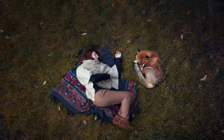 Woman dog grass lying nature - caspar wolf free wallpaper for desktop