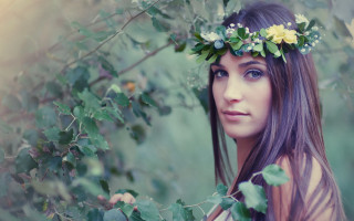 Flower wreath portrait outdoors blurry - a tree branch free wallpaper