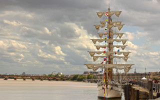 Large boat docked pier bridge - thierry doizon free wallpaper