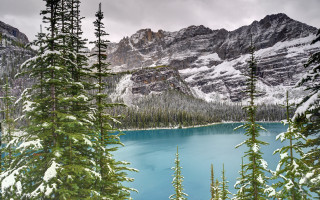 Mountain lake forest snowy sky 4 - bob ross free wallpaper for desktop
