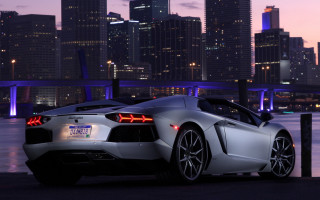White sports car city skyline 5 - rim free wallpaper