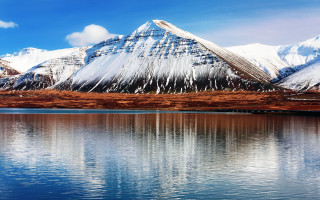 Mountain lake reflection snowy horizon - the mountain free wallpaper for desktop
