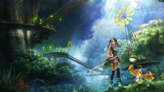 Girl bow arrow forest bridge - game art free wallpaper