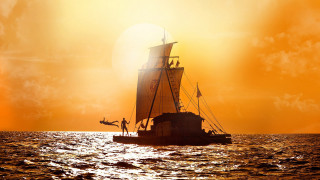 Boat sky clouds sunset water - top of a body free wallpaper