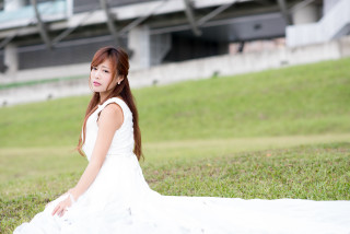 Woman white dress grass field - magical free wallpaper