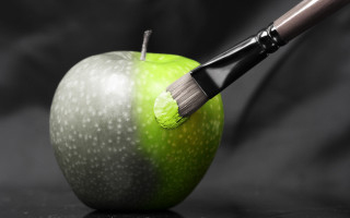 Green apple brush action painting - realistic painting free wallpaper