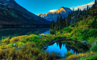 Mountain lake forest sky clouds 11 - a mountain lake free wallpaper