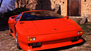 Red sports car brick building 3 - a brick building free wallpaper