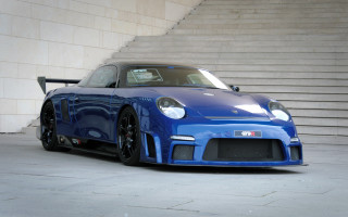 Blue sports car stairs building - a set of stairs free wallpaper