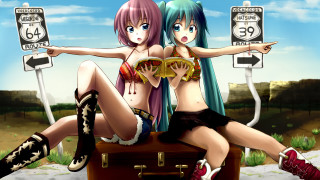 Anime girls suitcase road sign - eden box free wallpaper for desktop