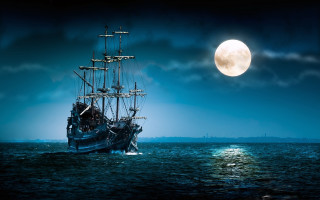 Moonlit ship ocean gothic night - a large ship sailing free wallpaper