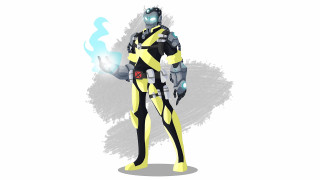 Yellow black suit blue fire - suit holding free wallpaper