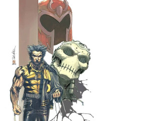 Man giant skull white background - altermodern free wallpaper