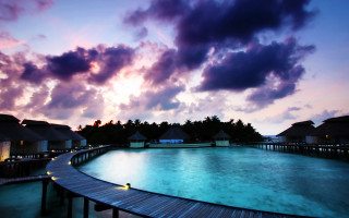 Sunset dock resort clouds magic - a resort free wallpaper