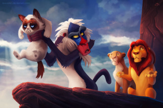 Cartoon animals cliff sky clouds - a group of cartoon animals free wallpaper for desktop