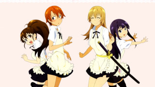 Anime girls short skirts white - orange hair free wallpaper