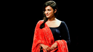 Woman red sari black background - canvas painting free wallpaper for desktop