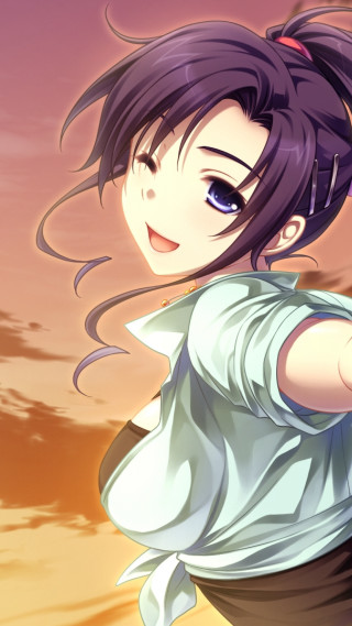 Girl ponytail pointing sky background - something free wallpaper for mobile