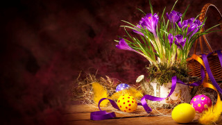 Purple flower egg ribbon folk - decoration free wallpaper