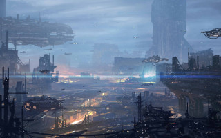 Futuristic city tall buildings lights 3 - lot free wallpaper for desktop