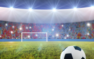 Soccer stadium field goal bokeh - a stadium in the background free wallpaper