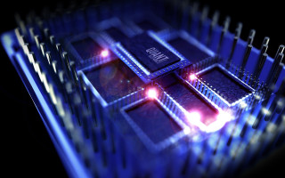 Processor chip red lights cityscape 2 - free technology wallpaper