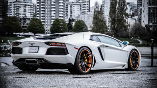 White sports car urban scene - the background and a person free wallpaper for desktop