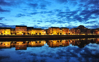Heidelberg city river night sky - perfect symmetry free wallpaper