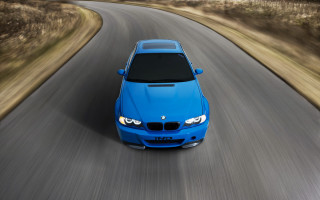Blue car driving road blurry - both side of the road free wallpaper