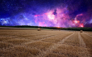 Field haybales night sky stars - galaxy free wallpaper for desktop
