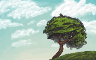 Tree hill clouds blue sky - plein air free wallpaper for desktop