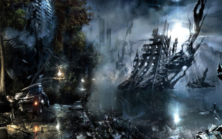 Ship foggy spooky light matte - a painting of a ship free wallpaper