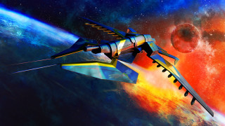 Spacecraft red sun planet aurora - sci fi fantasy free wallpaper