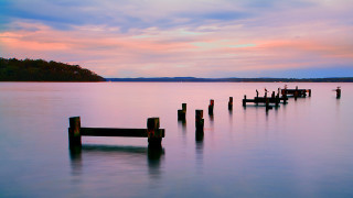 Wooden posts lake sunset boat - wooden post free wallpaper