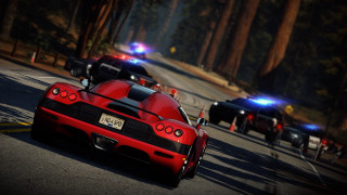 Red sports car driving police - tree and people free wallpaper