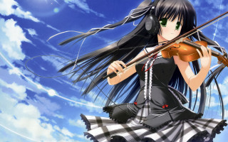 Girl violin sky clouds photorealistic - cloud behind her free wallpaper