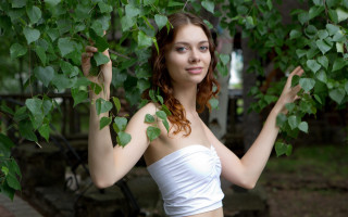 Woman white top branch nature - elizabeth polunin free wallpaper