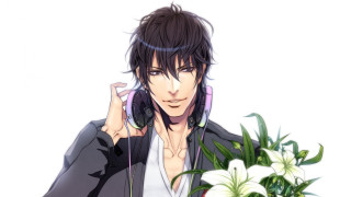 Man headphones bouquet flowers phone - holding free wallpaper for desktop