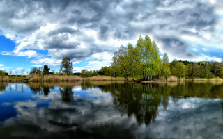 Lake trees clouds sky forest - water and trees free wallpaper