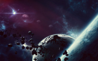 Space scene aurora moon stars - a distant star in the background free wallpaper