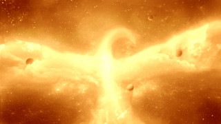 Yellow star black hole space - a black hole in the center of the image free wallpaper