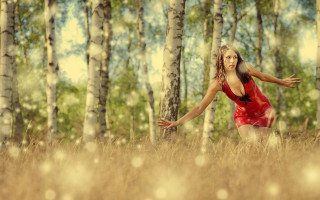 Woman red dress field outstretched - anka zhuravleva free wallpaper