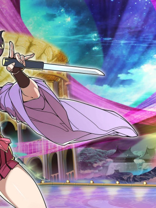 Woman purple outfit sword colorful - a colorful background free wallpaper